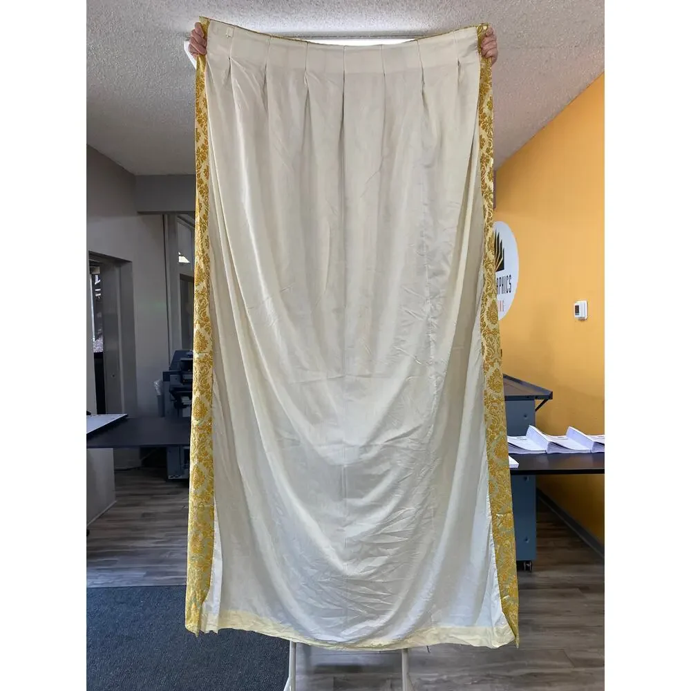 Vintage MCM Gold Damask Pinch Pleat Curtains 2 Panels 58x80 Mid Century Modern